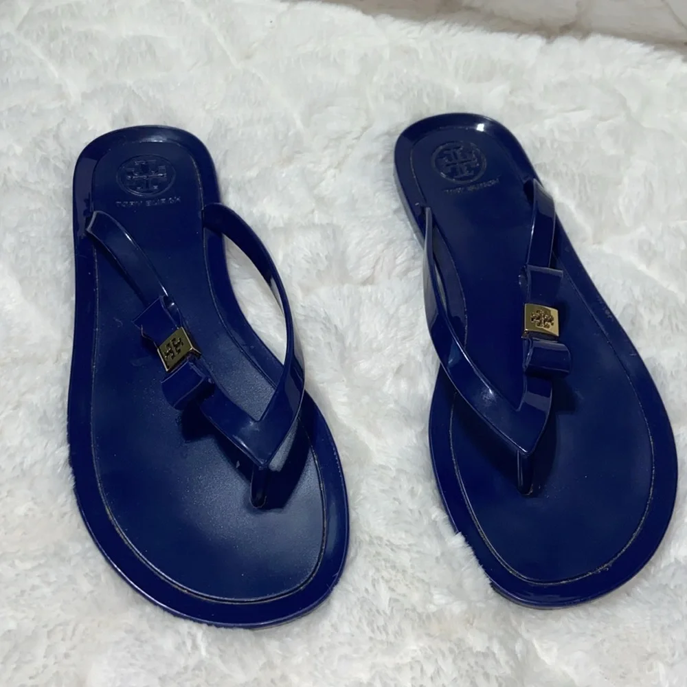 TORY BURCH Michaela Bow Blue Jelly Flip Flops Sz 8